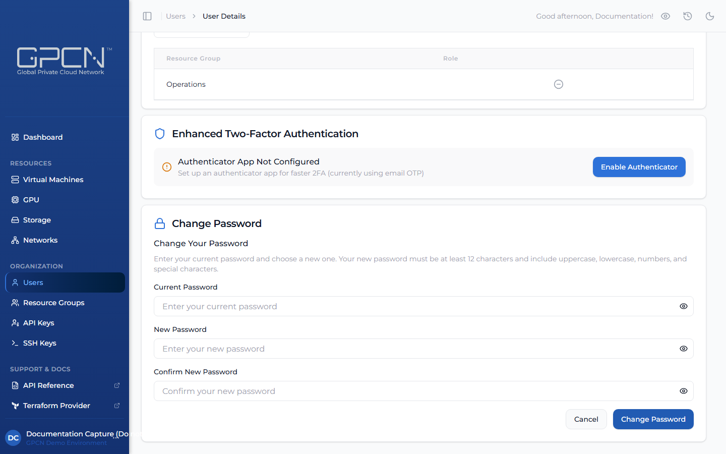 Change your password form