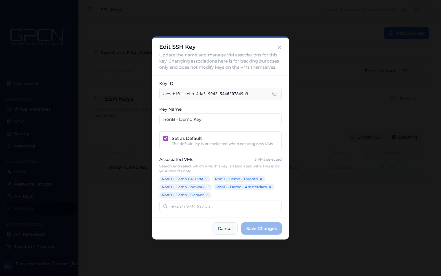 Edit SSH Key modal