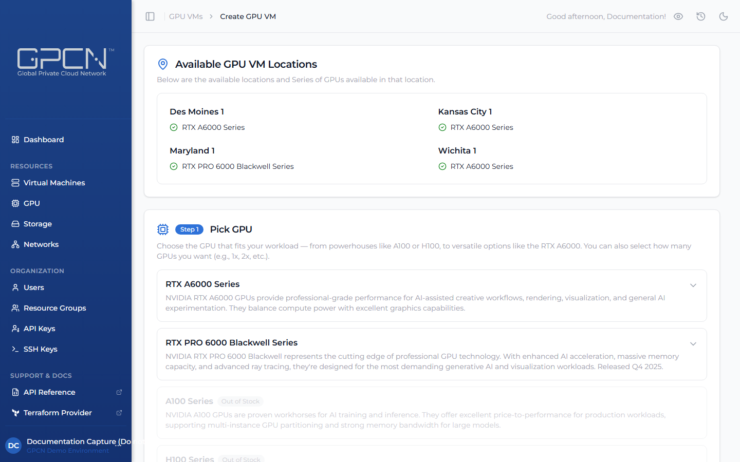 Create GPU VM form