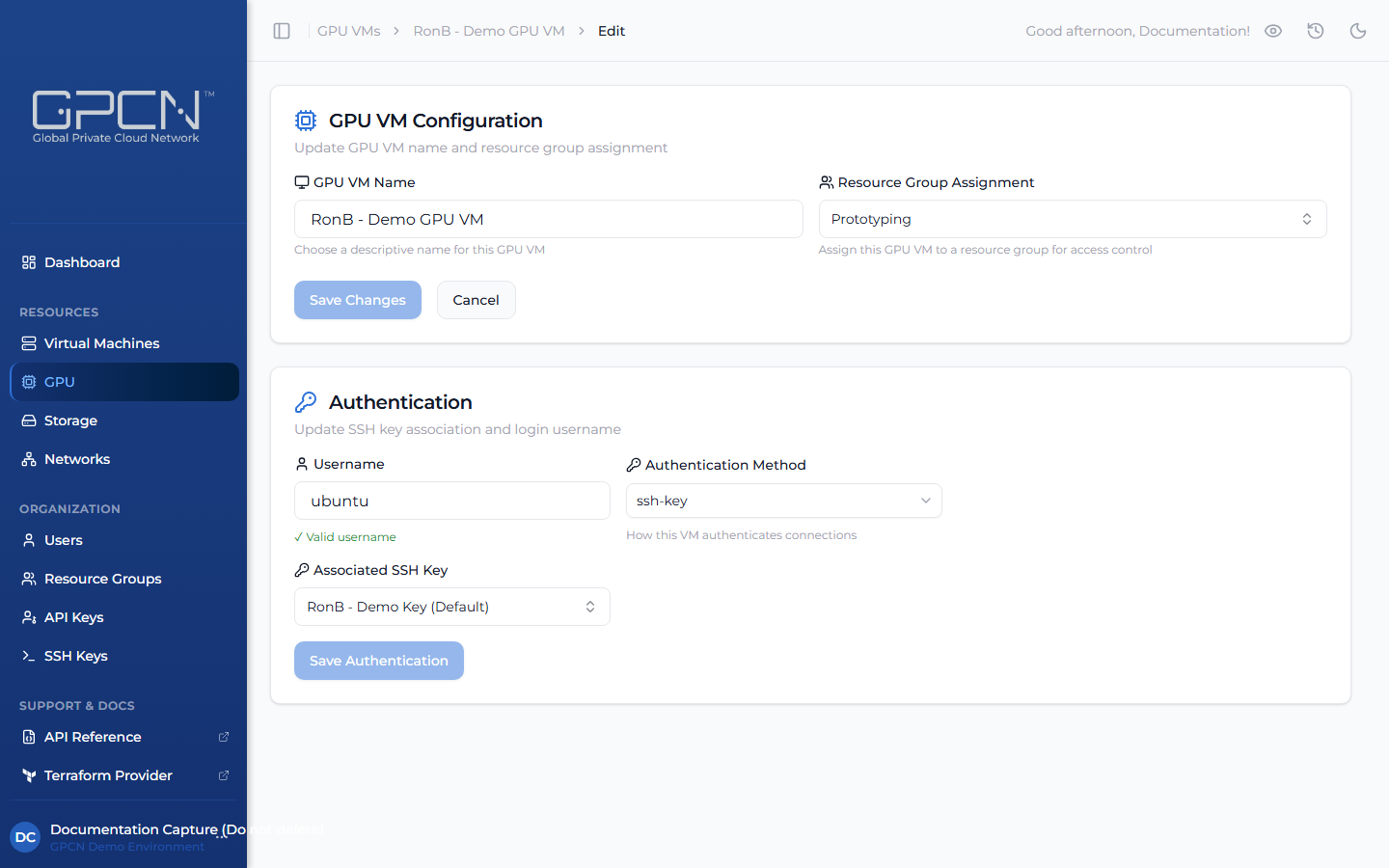 Edit GPU VM form