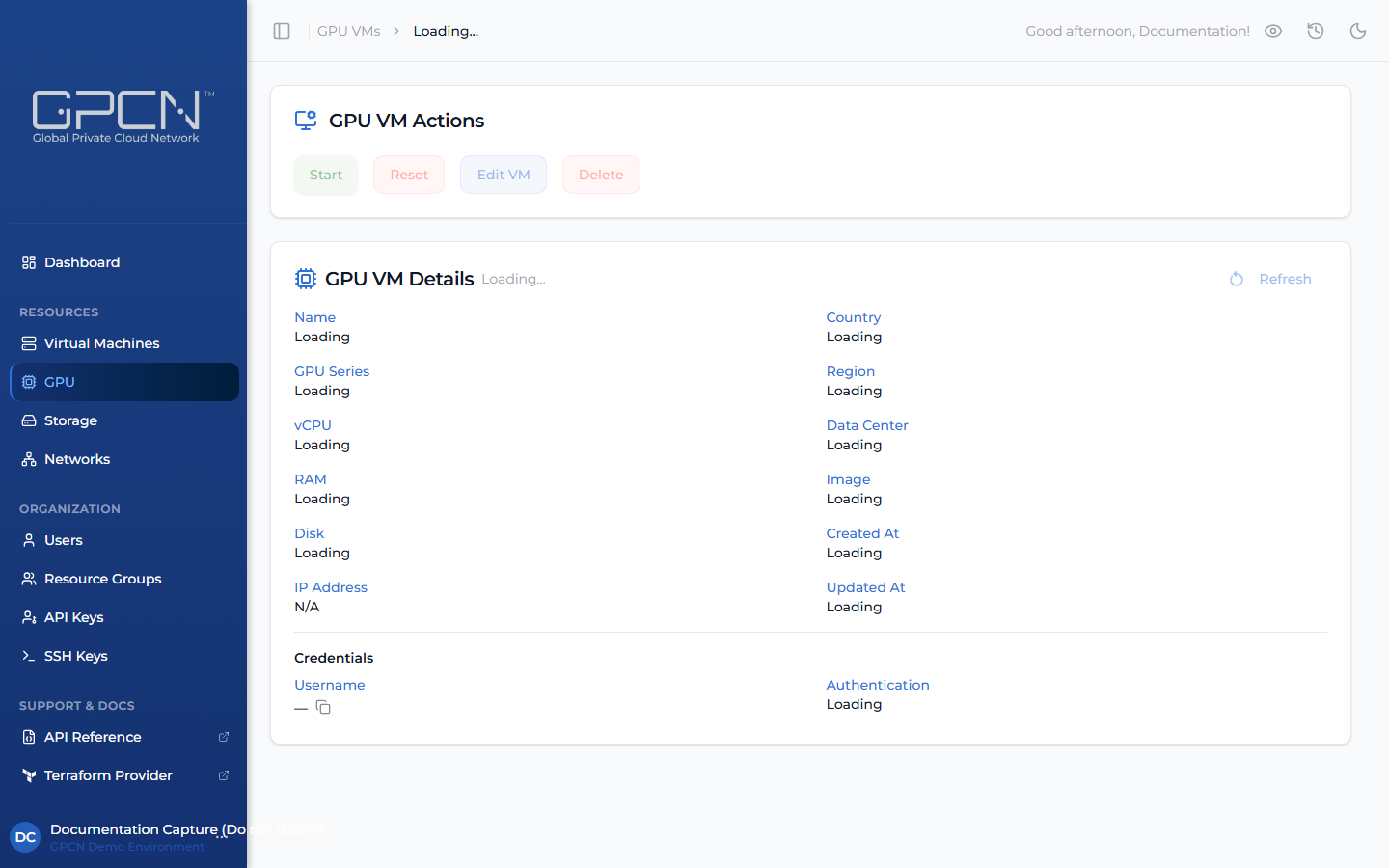 GPU VM detail page