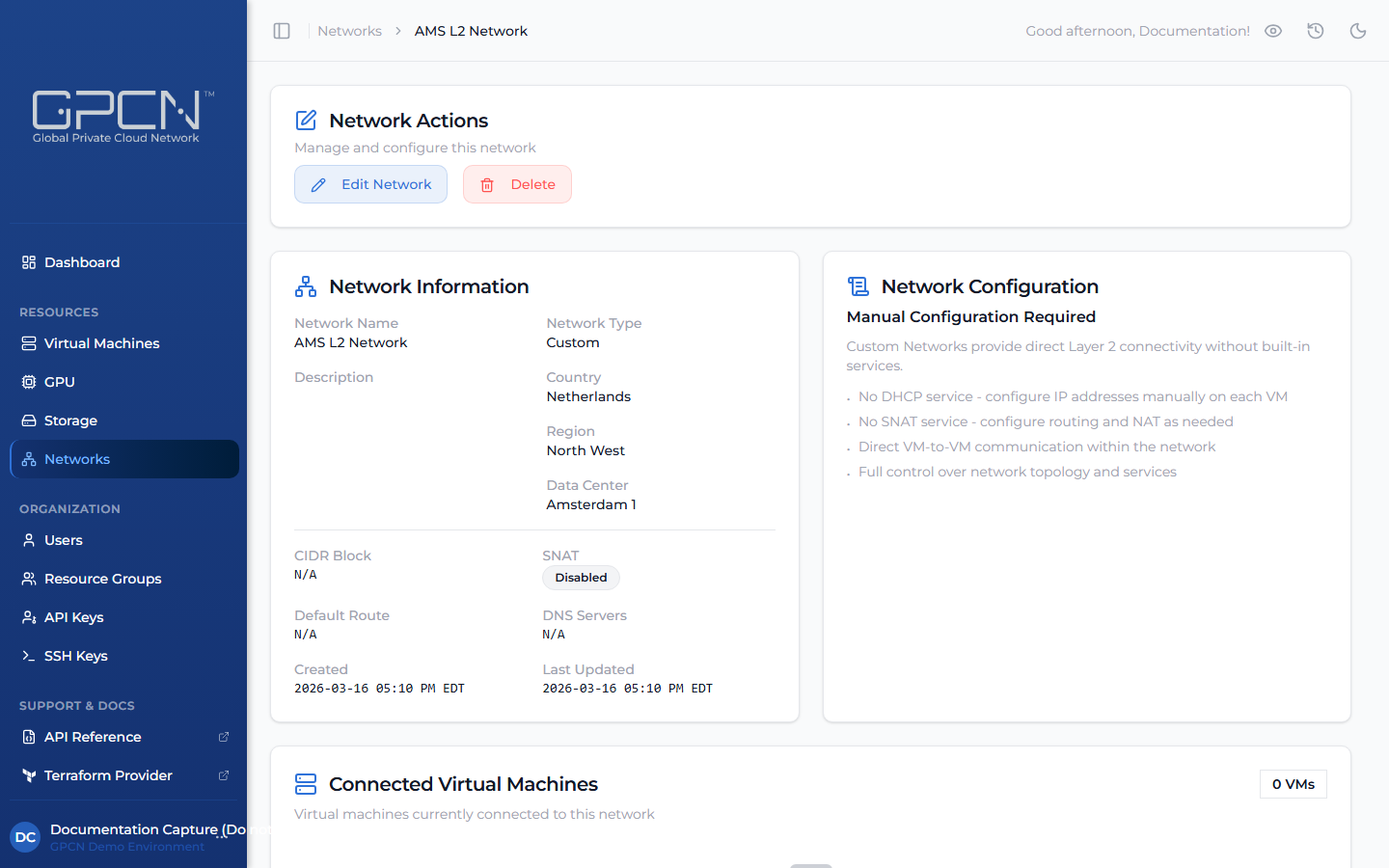 Custom network detail page