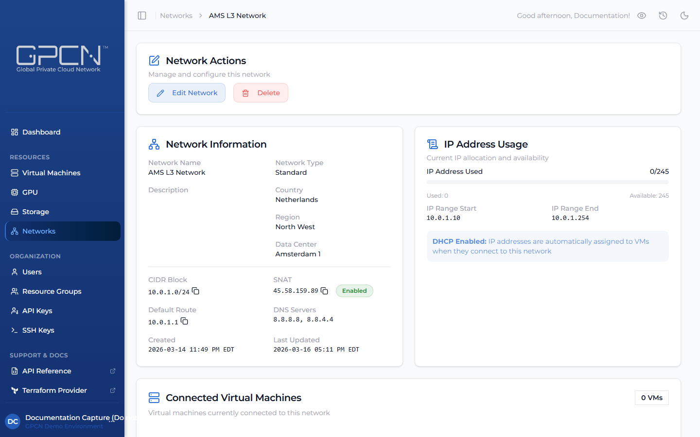 Standard network detail page