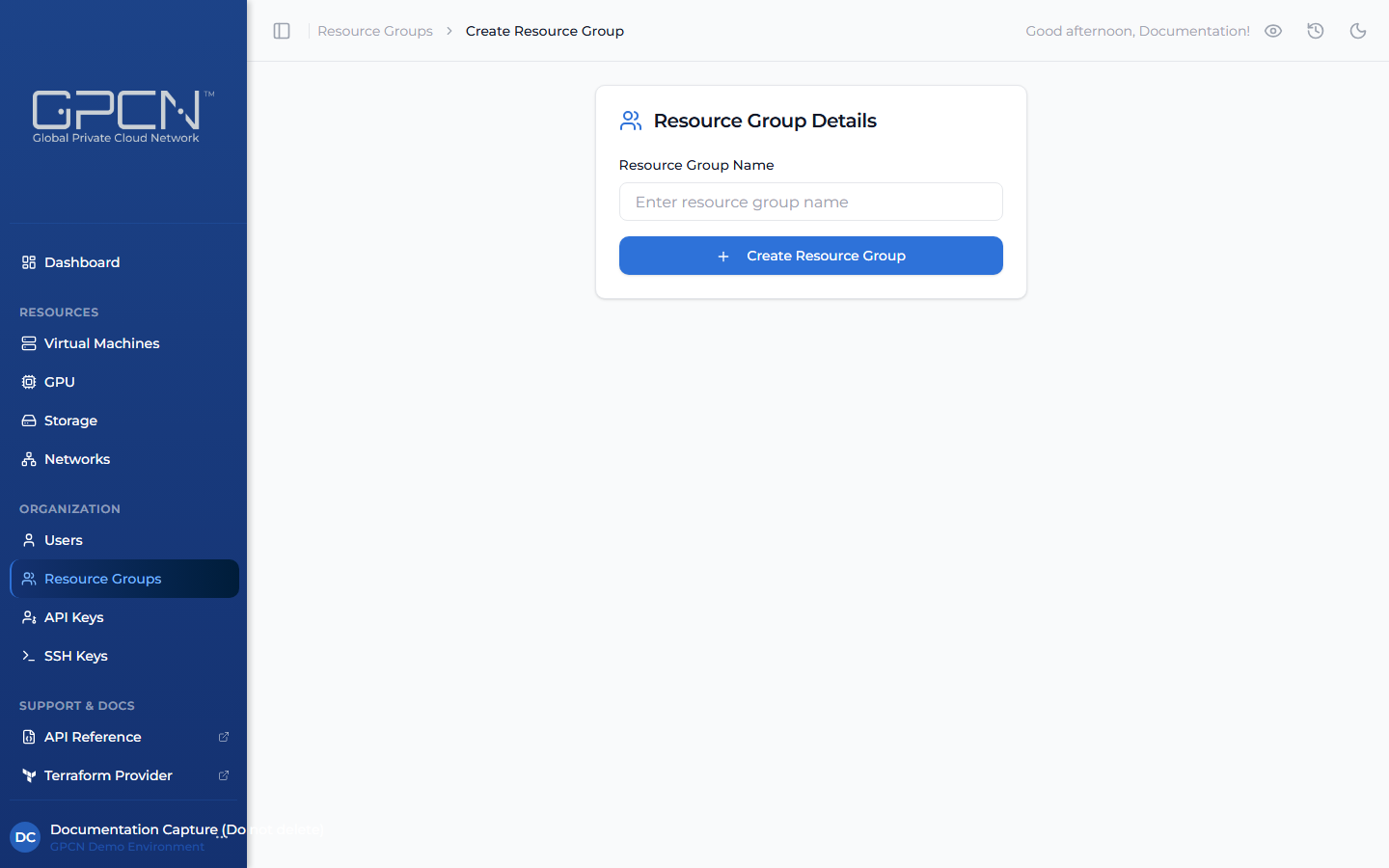 Create Resource Group form