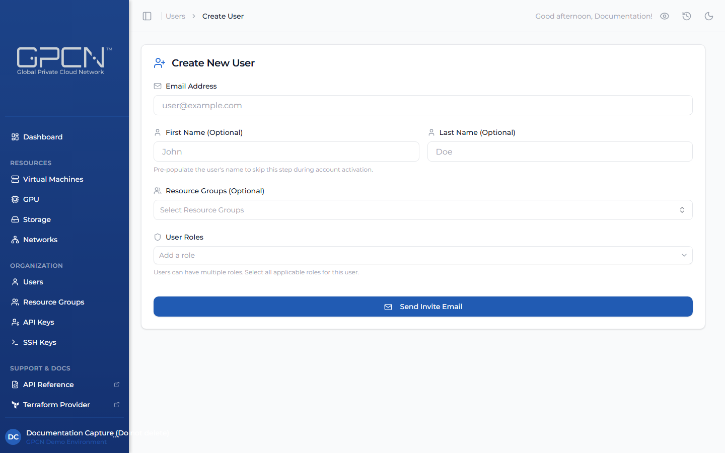 Invite User form