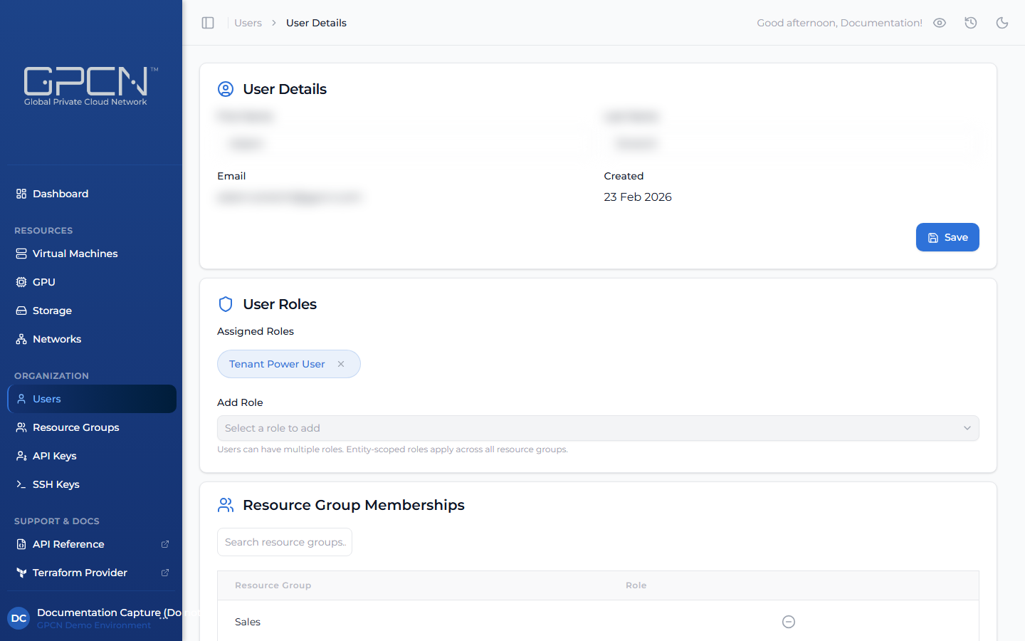 User detail page