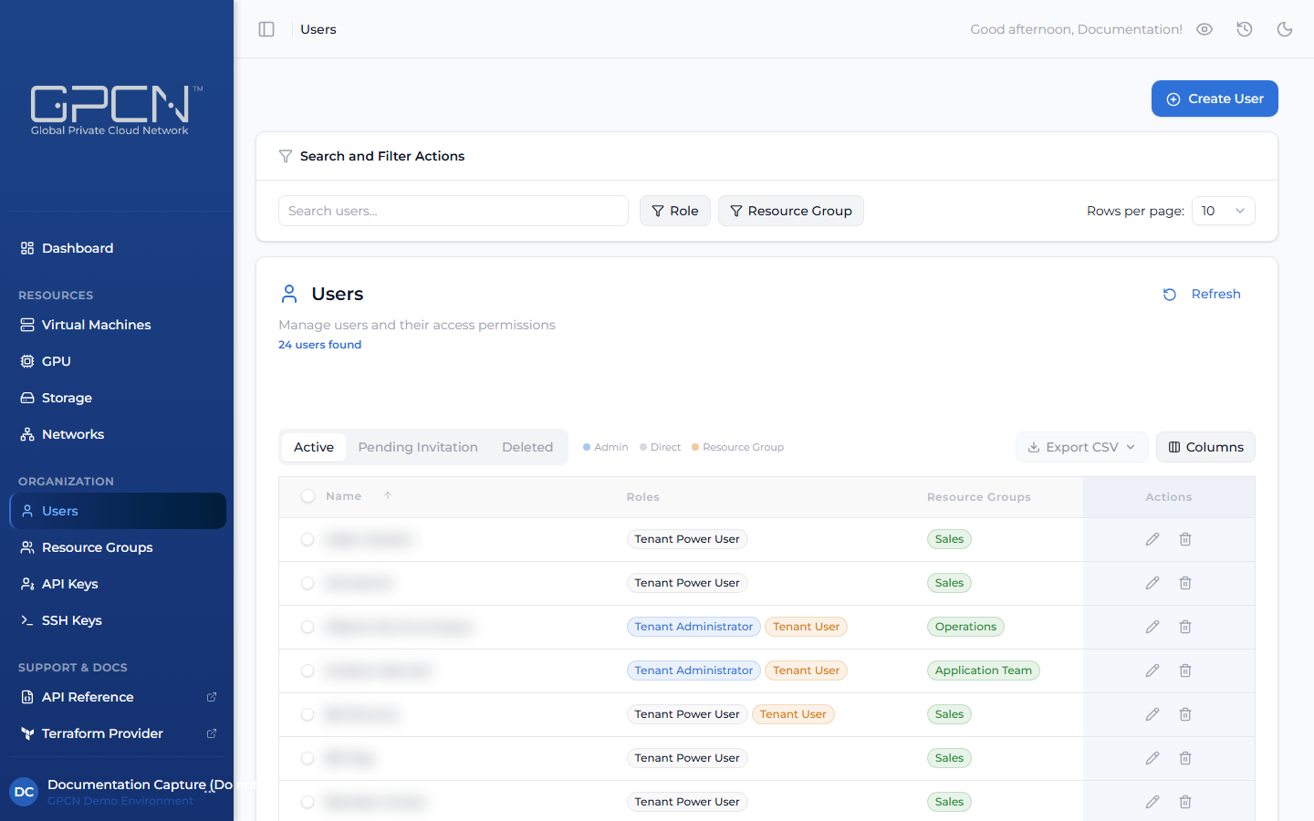 Users list page
