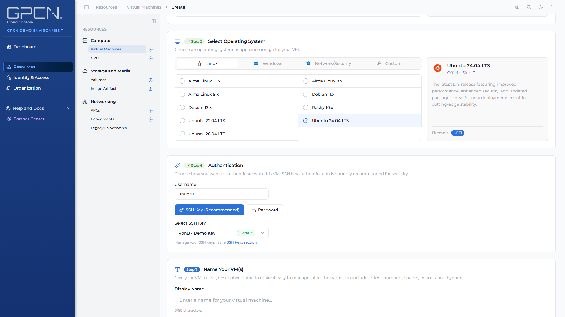 Create VM step 6, authentication