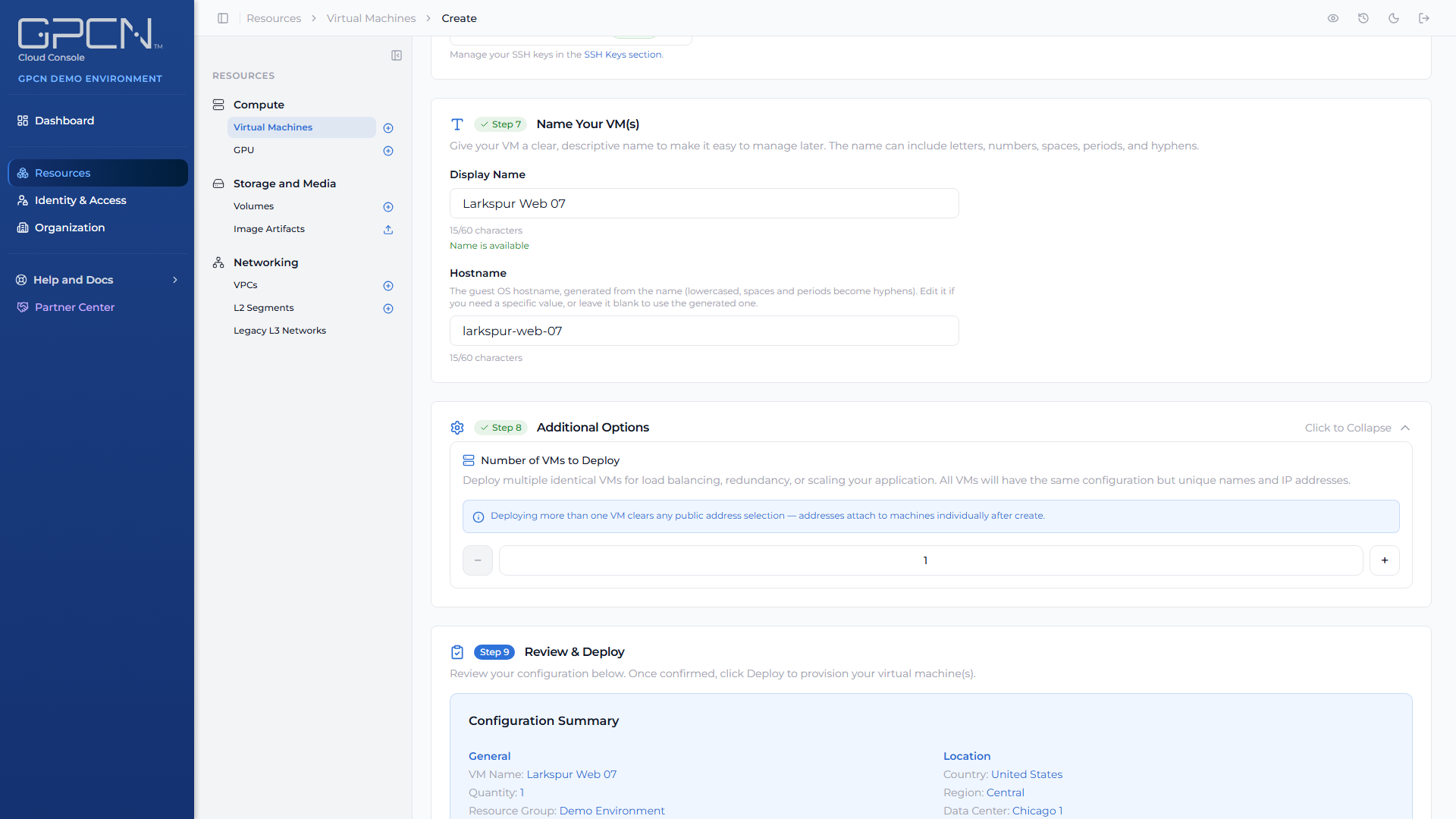Create VM step 8, additional options