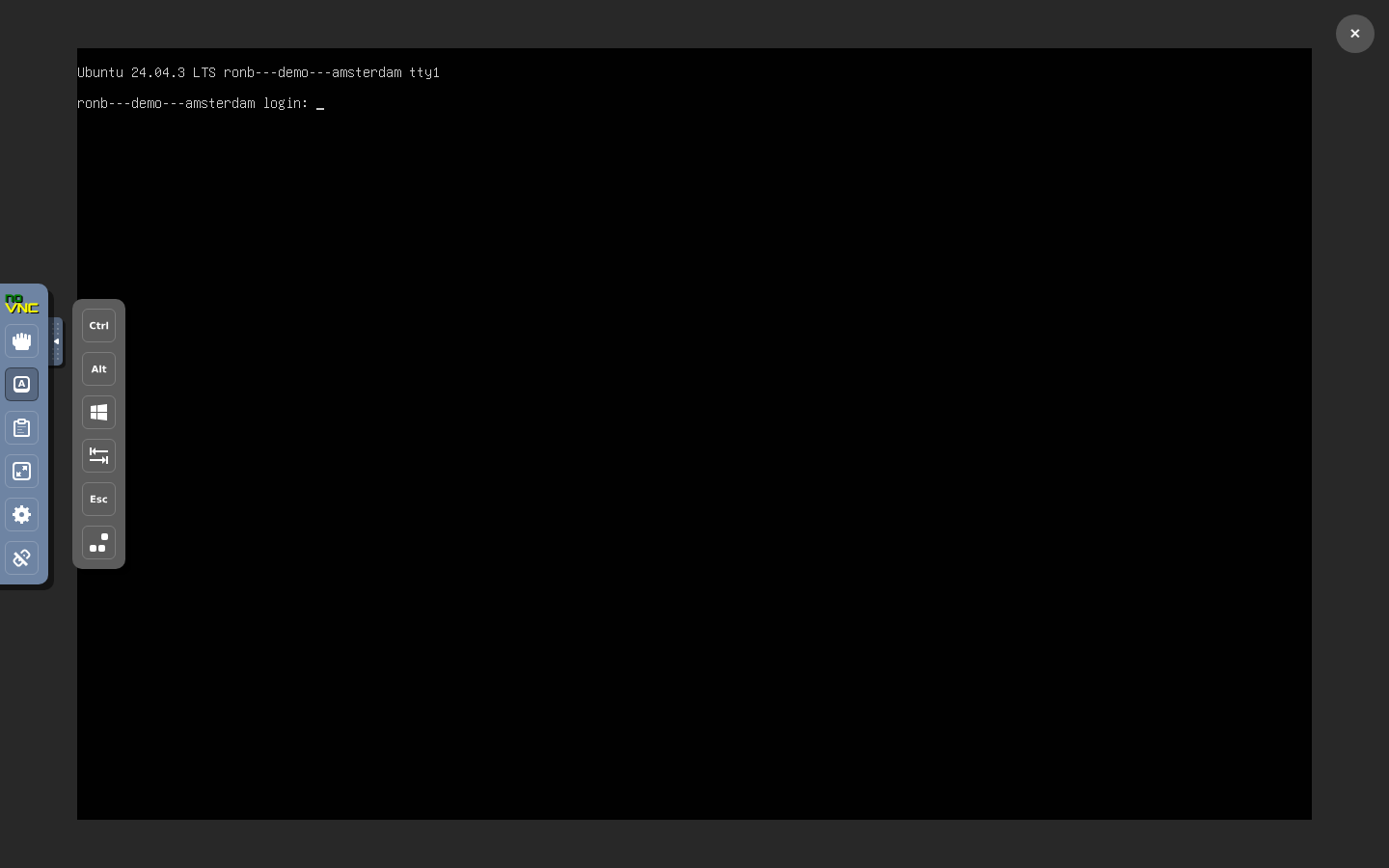 noVNC control panel with Extra Keys expanded