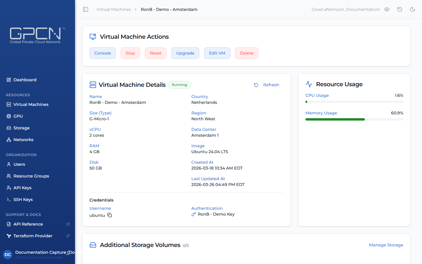 VM detail page