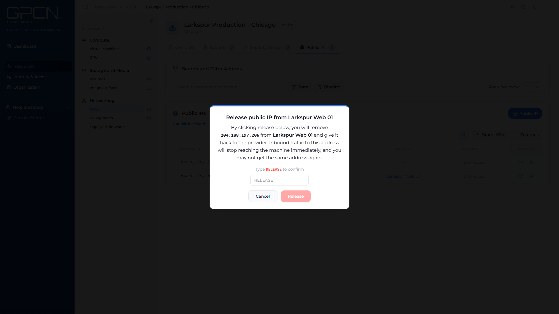 Release confirmation requiring the word RELEASE